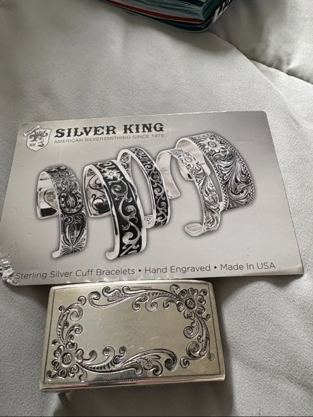 Silver King Sterling silver handmade and engraved buckle.  New. Unisex.